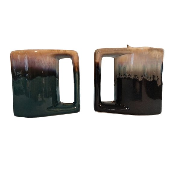 Two Padilla Signed Mexican Stoneware Drip Glaze Pottery Mugs Blue Green - Picture 2 of 7